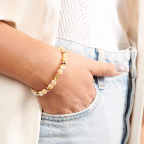 Bracciale elasticizzato con Hematite e Madreperla JUA