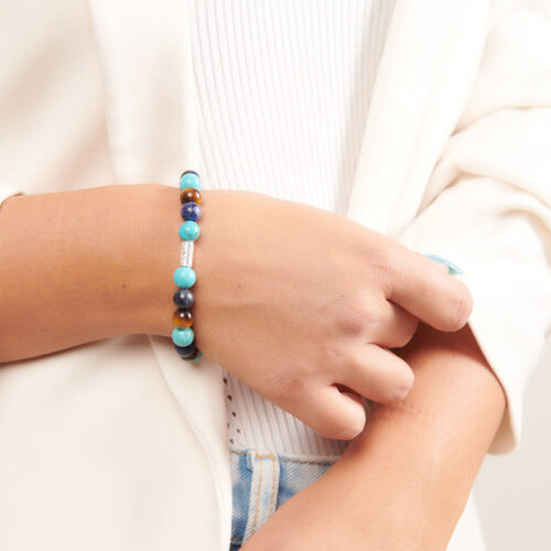 Bracciale elasticizzato con Occhio di tigre e Sodalite